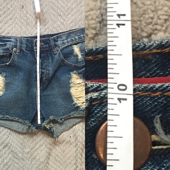 High Waisted Lightly Distressed Denim Shorts. - Picture 4 of 5